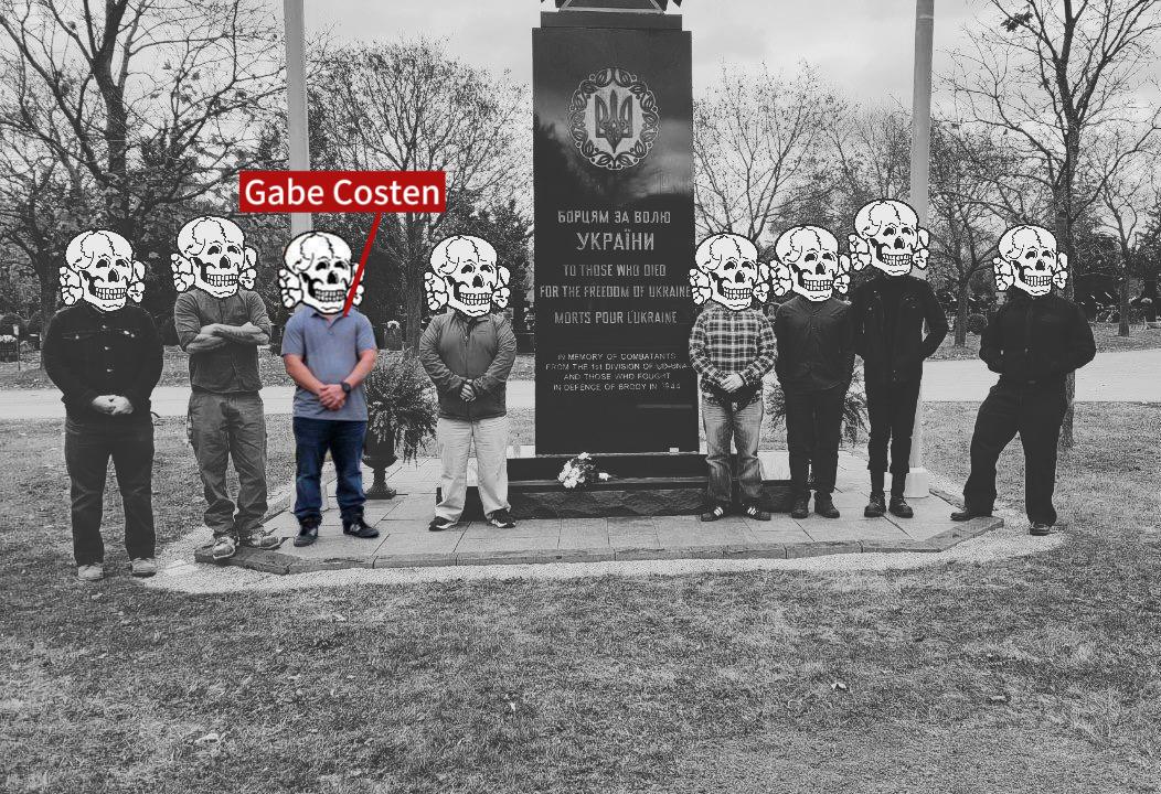 Gabe Costen and Nationalist-13 in Oakville at the St. Volodymyr Ukrainian Cemetery monument for the 14th Waffen Grenadier Division of the S.S..