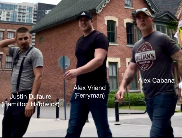 Justin Dufaure, Alex Vriend, and Alex Cabana walking near uOttawa encampment.